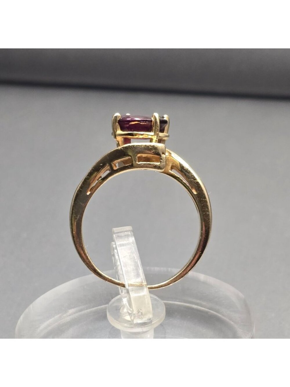 14K Gold Garnet Diamond Vintage Cocktail Ring Size 7 Signed EREV Band - Picture 5 of 16